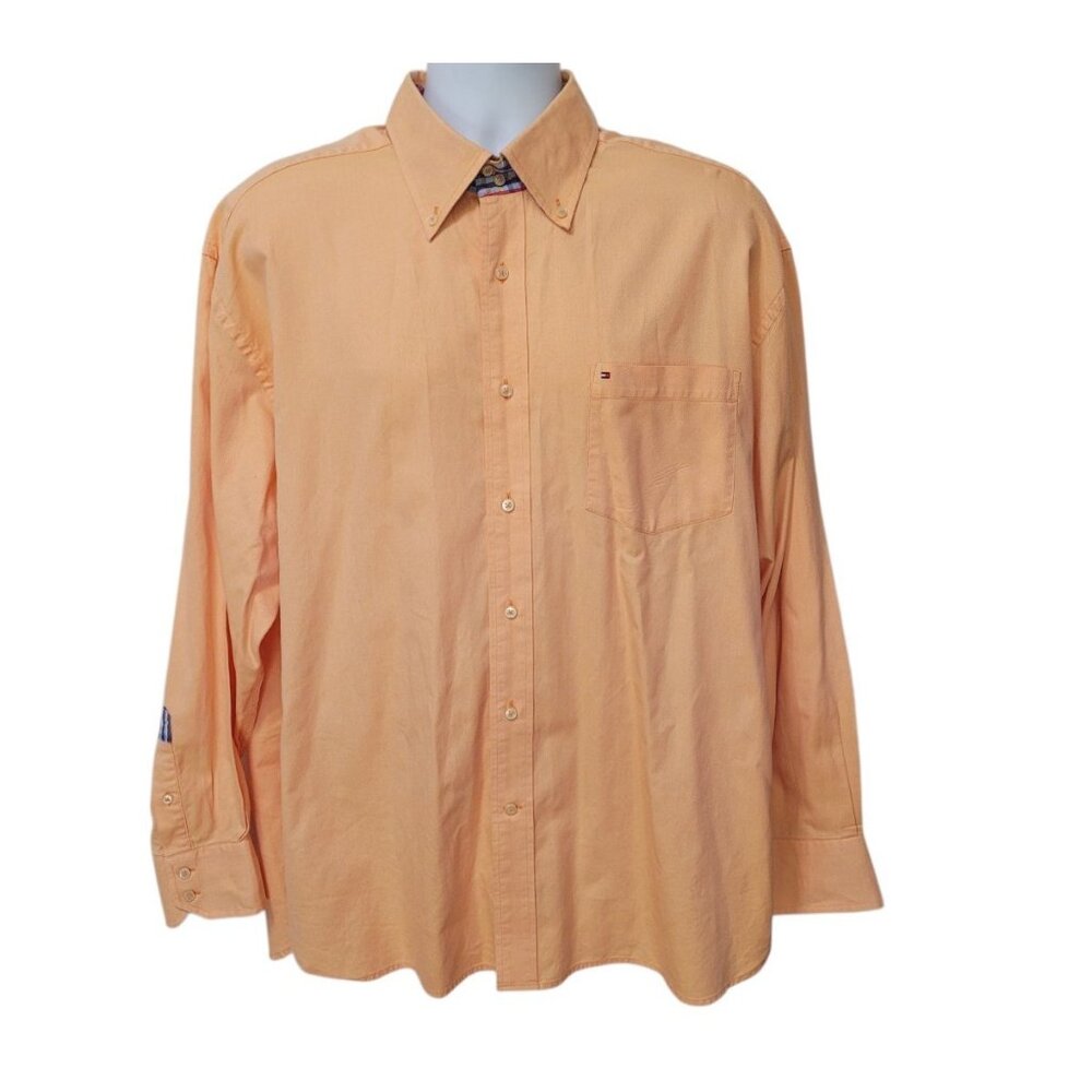 Tommy Hilfiger Shirt XL Light Orange Long Sleeve Button Down 80s 2‎ Ply Fabric